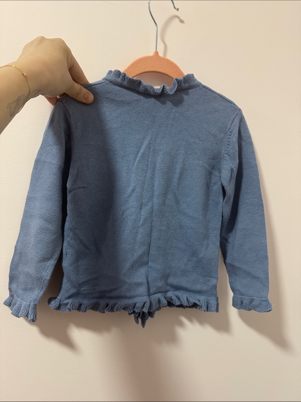 Rachel Riley Dusty Blue Girls' Ruffle Cardigan - Picture 2 of 4